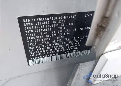 2016 Volkswagen Tiguan Se from USA, damaged, VIN WVGBV7AX9GW523888